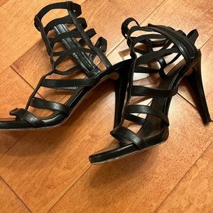 Stuart Weitzman black leather gladiator high heel sandals used